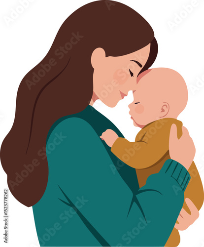 Mother holding baby close in tender moment illustration for family love and care 