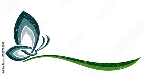 The symbol of a stylized blue butterfly.