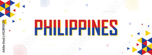 Philippines nation banner, national independence celebrations and festivals, flag colors combination, red blue yellow abstract background, geometric pattern design with shapes