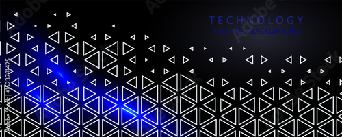 Dark gray and blue horizontal hexagonal technology abstract vector background. blue bright energy flashes under hexagon in futuristic modern technology wide banner. Dark gray honeycomb texture grid.