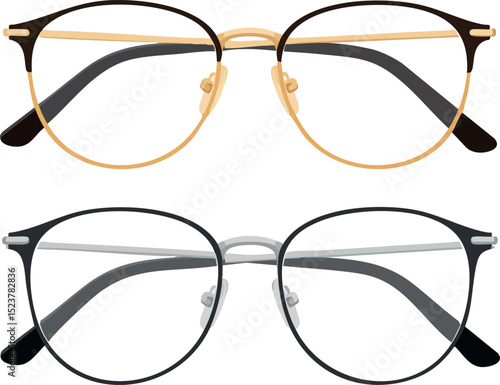 Round eyeglasses with gold and black frames stylish modern eyewear vector illustration 