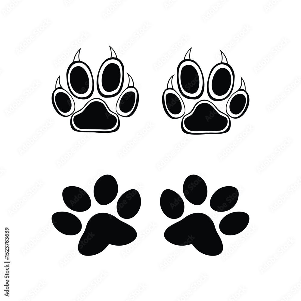 animal paw prints, vector, silhouette animal paw prints, vector, silhouette