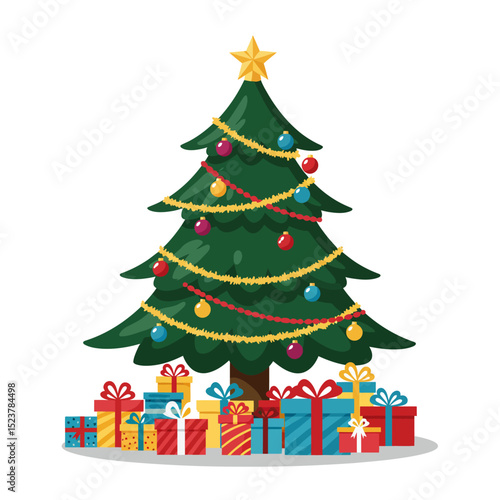 Festive Christmas Tree with Gifts Illustration for Holiday Season Celebration