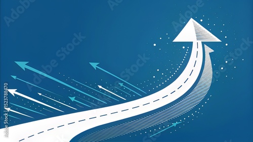 Curved White Arrow on Blue Field Indicating Positive Momentum