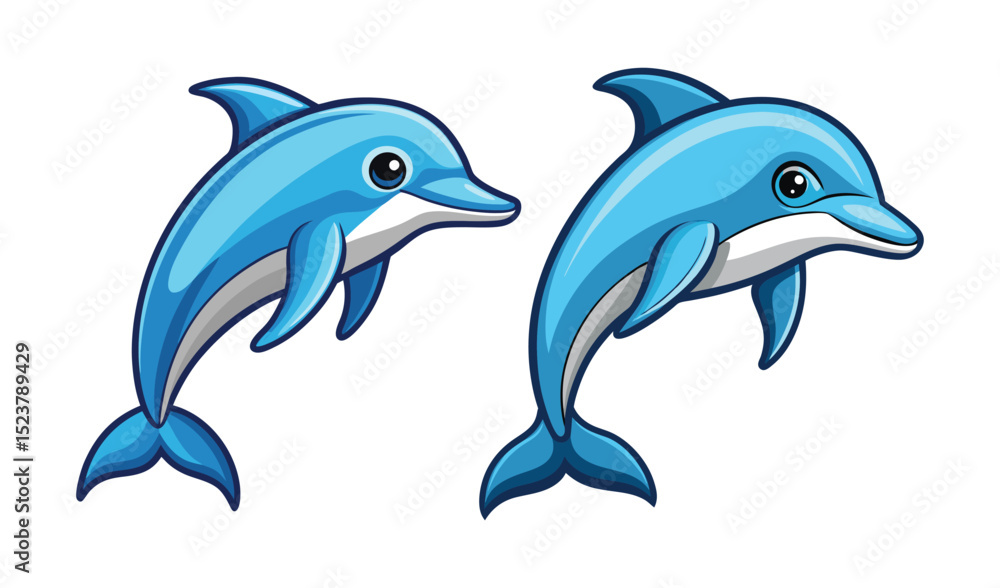 Fototapeta premium Photo of two playful blue dolphins leap joyfully, isolated on white background