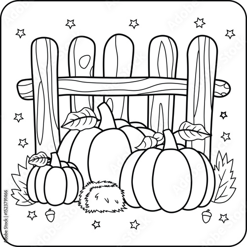 Pumpkin Patch with Fence Coloring Page