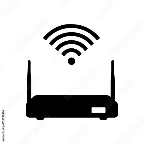Black Modem with WiFi signal silhouette icon vector flat design on white background