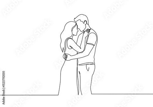 Continuous line drawing of a couple embracing each other in a loving and intimate moment together