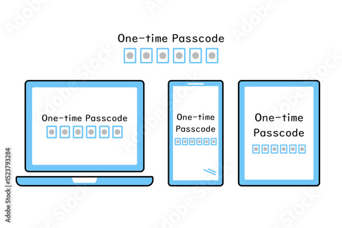 ワンタイムパスコードがタイピングされた様々な情報端末のイメージイラスト