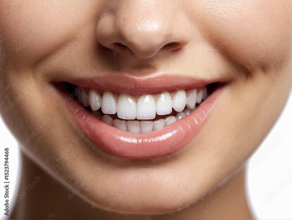 Naklejka premium beautiful cute smile with very clean perfect teeth. chin, nose and mouth visible