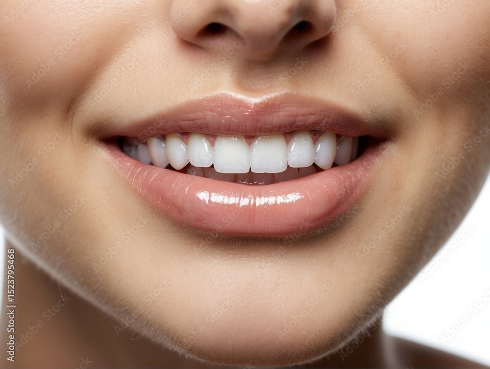 Obraz premium beautiful cute smile with very clean perfect teeth. chin, nose and mouth visible