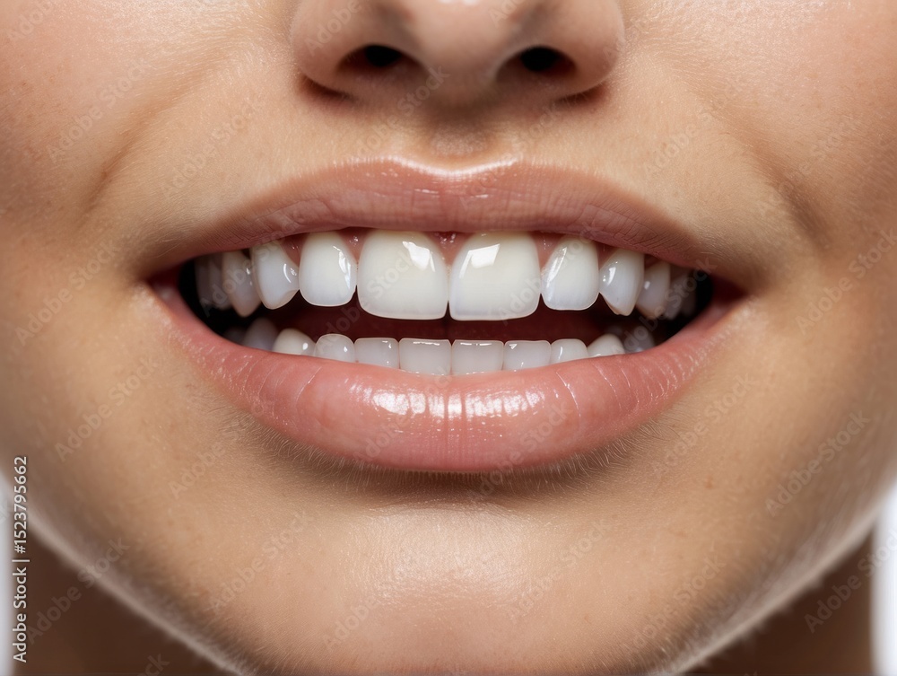 Obraz premium beautiful cute smile with very clean perfect teeth. chin, nose and mouth visible