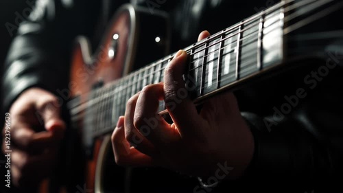hands playing guitar. on dark background