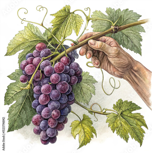 grapes and green lef vector on withe background