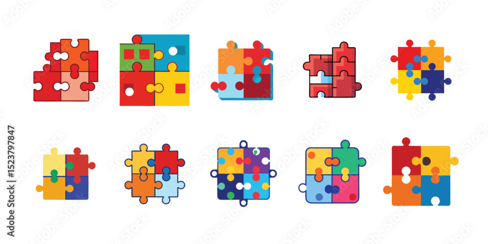 Naklejka premium Colorful Puzzle Pieces Set