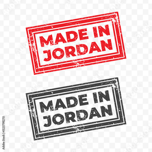 Vector illustration of Made In Jordan. Red grunge stamp on transparent background.