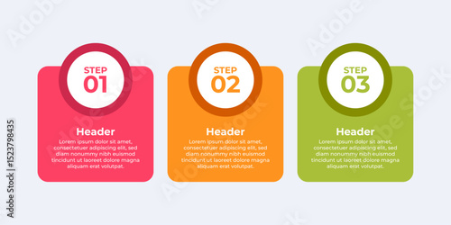 Three step process with headers and description