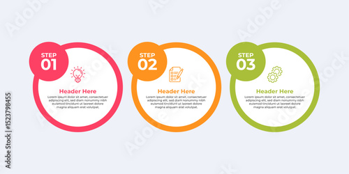 Three step process with headers and description