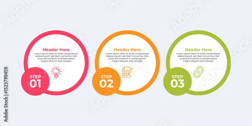 Three step process with headers and description