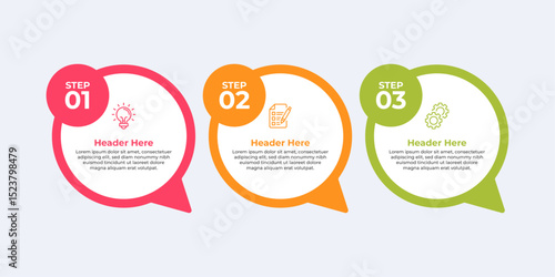 Three step process with headers and description