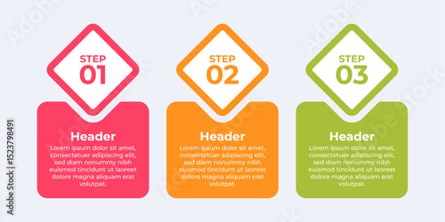 Three step process with headers and description