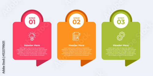 Three step process with headers and description