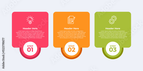 Three step process with headers and description