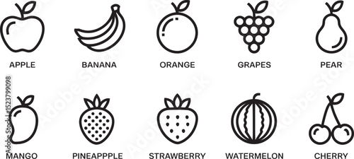 set of different kinds of fruits