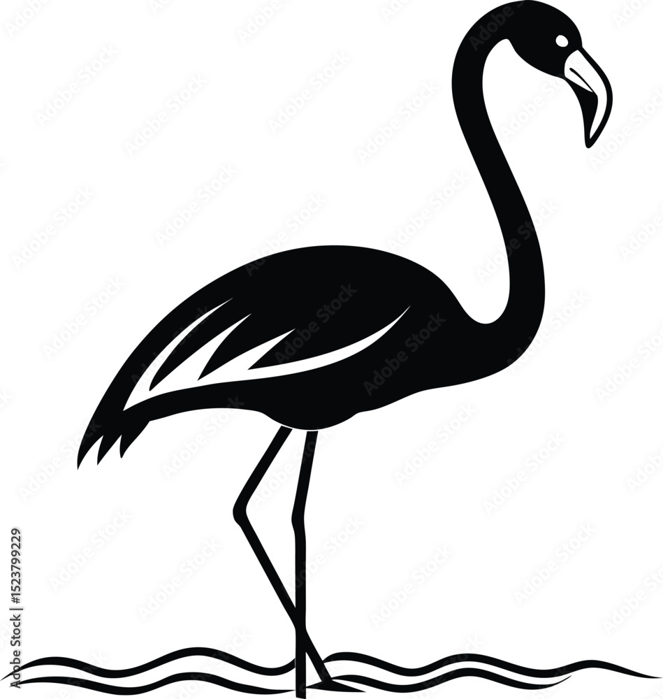 Flamingo in Shallow water silhouette vector illustration Flamingo in Shallow water silhouette vector illustration