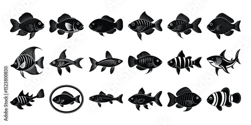 Collection of Diverse Fish Silhouettes A Visual Guide to Aquatic Life
