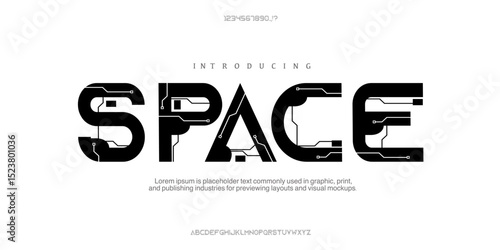 Font Space. Abstract scifi modern alphabet fonts. Science fiction typography sport, technology, fashion, digital, future creative logo font. vector illustration. Typo space planet galaxy robotic
