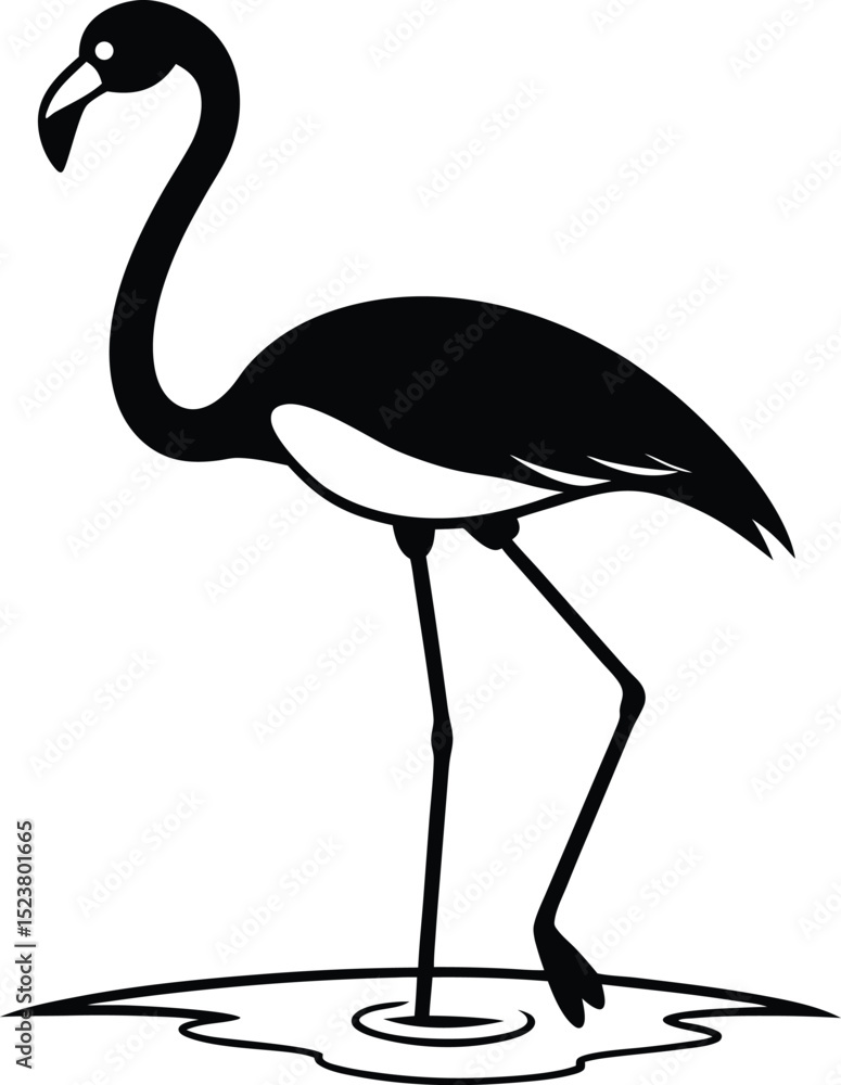 Naklejka premium Flamingo in Shallow water silhouette vector illustration