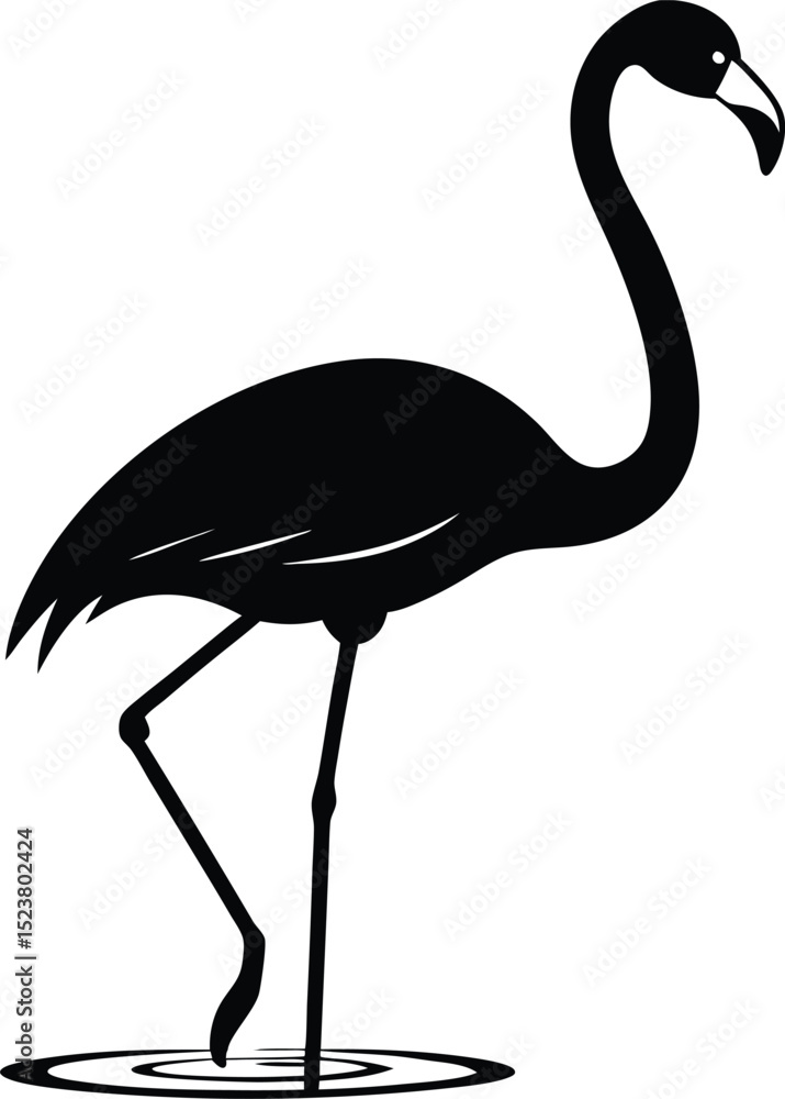 Obraz premium Flamingo in Shallow water silhouette vector illustration