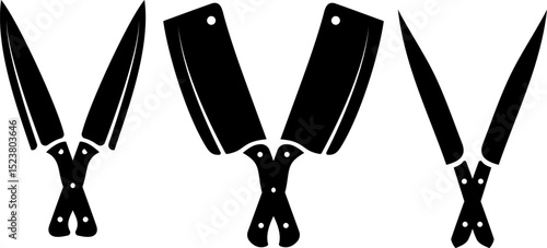 simple black knife blade chopper set silhouette icon logo design