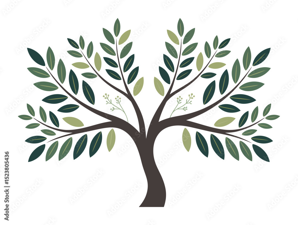 Obraz premium Evergreen emblem with vibrant green tree design, symbolizing continuous growth, harmony with nature, and sustainability