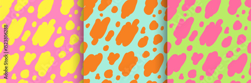 Set of seamless deformed summer pattern, Abstract brush lines dotted background. Hello summer hand doodle lettering. Uneven hand drawn collection design. Smooth flow doodle Line. Vector illustration.