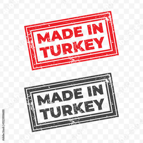 Vector illustration of Made In Turkey . Red grunge stamp on transparent background.