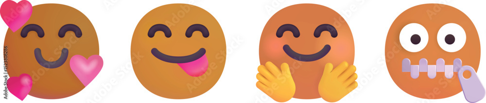 Emoji Faces Set – Smiling with Hearts, Food Love, Hug, Zipper Mouth
Emoji Faces Set – Smiling with Hearts, Food Love, Hug, Zipper Mouth