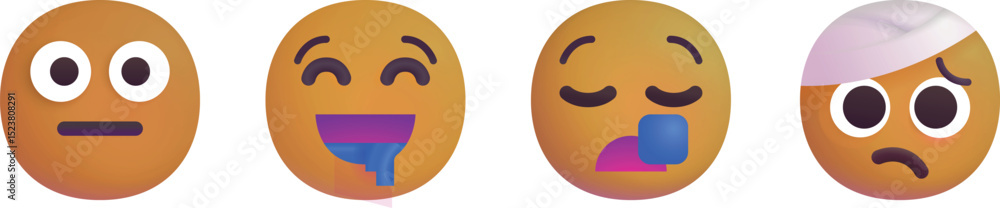 Emoji Faces Set – Neutral, Drooling, Sleepy, Bandaged Head
Emoji Faces Set – Neutral, Drooling, Sleepy, Bandaged Head