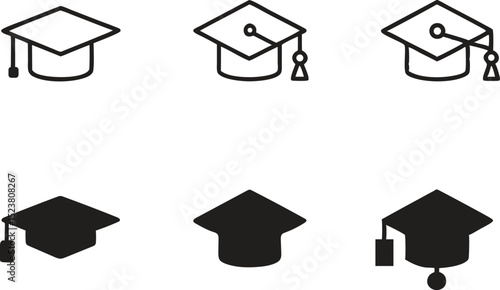 graduation cap icons, graduation cap icon set vector, graduation cap line art vector