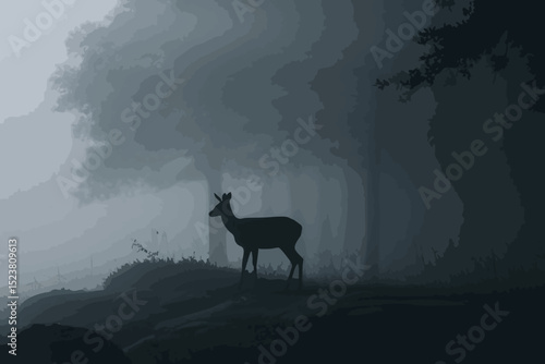Solitary Deer in Misty Forest - Ethereal Wildlife Scene