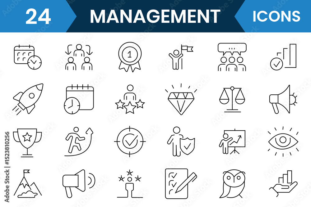 Management icon set collection. Business management line icon such as Vision, Mission, Values, partnership, career, human resources, employee icon symbol design. Vector illustration. Management icon set collection. Business management line icon such as Vision, Mission, Values, partnership, career, human resources, employee icon symbol design. Vector illustration.