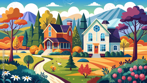 A classic country house with changing surroundings: flower beds in spring, fields in summer, trees in fall, snow in winter. Light, weather, mood, and life in eternal natural rhythm.

