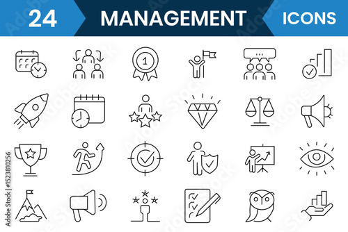 Management icon set collection. Business management line icon such as Vision, Mission, Values, partnership, career, human resources, employee icon symbol design. Vector illustration.