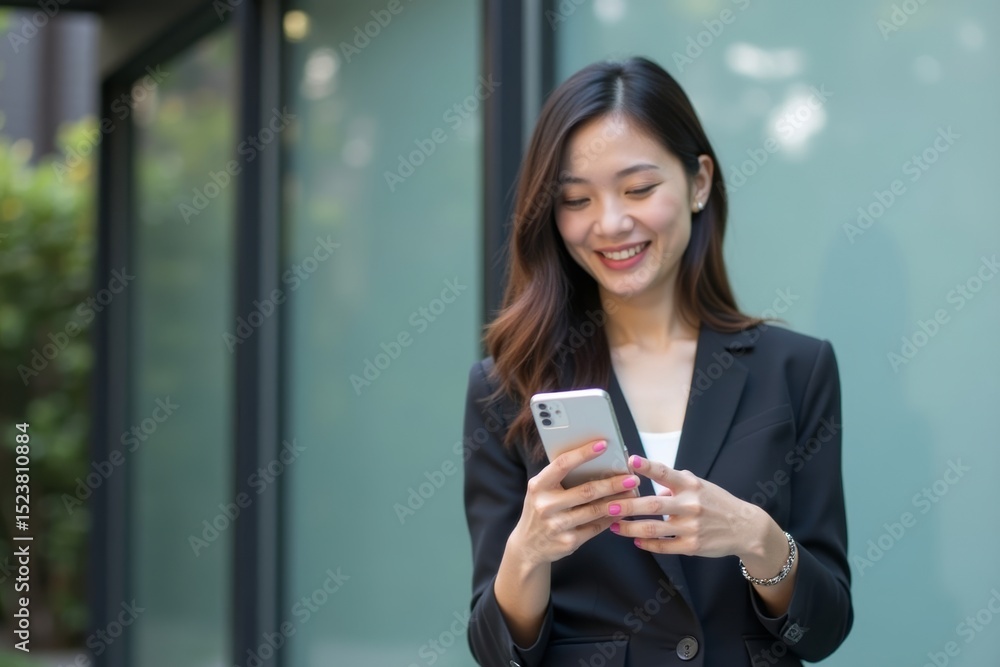 Asian Businesswoman Embraces Mobile Technology to Stay Connected in the Modern World Asian Businesswoman Embraces Mobile Technology to Stay Connected in the Modern World