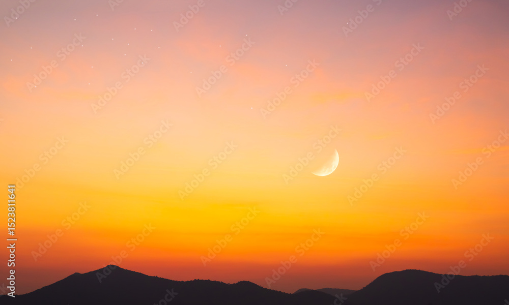 Fototapeta premium Islam moon star night isra miraj namaz sunset background mubaruk greeting islam ramadan element masjid aqsa hajj kaaba umrah eid arabian religion islamic arab muslim greeting miraj kaaba