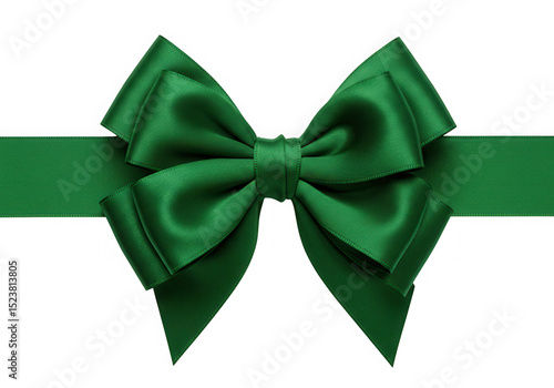 Green christmas bow ribbon decoration isolated on transparent background