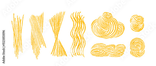 Pasta, macaroni crayon sign. Hand draw collection