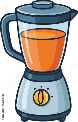 Modern kitchen blender with transparent jar filled with orange liquid, showcasing its sleek design and functionality