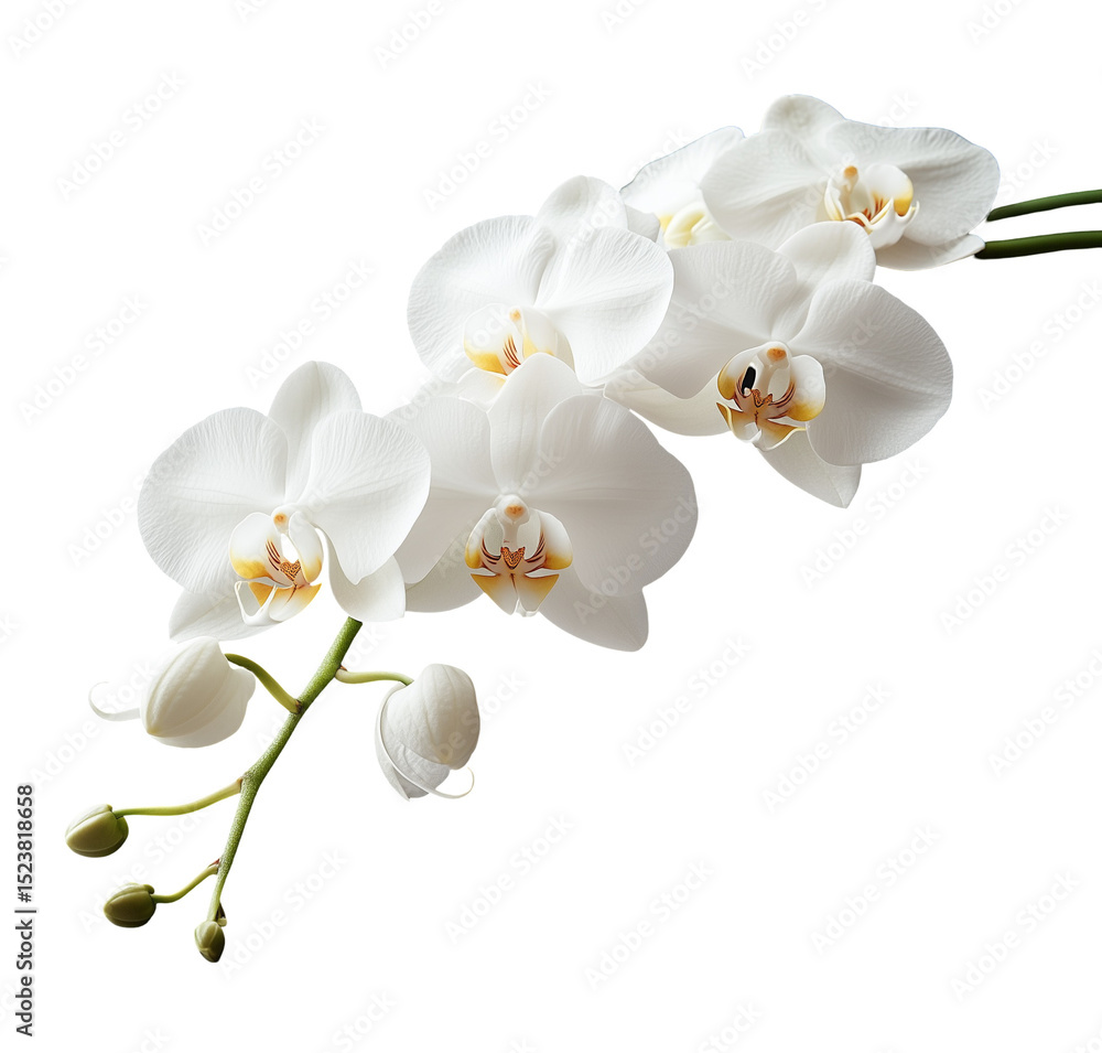 Obraz premium White orchid flowers isolated on a transparent background, close-up